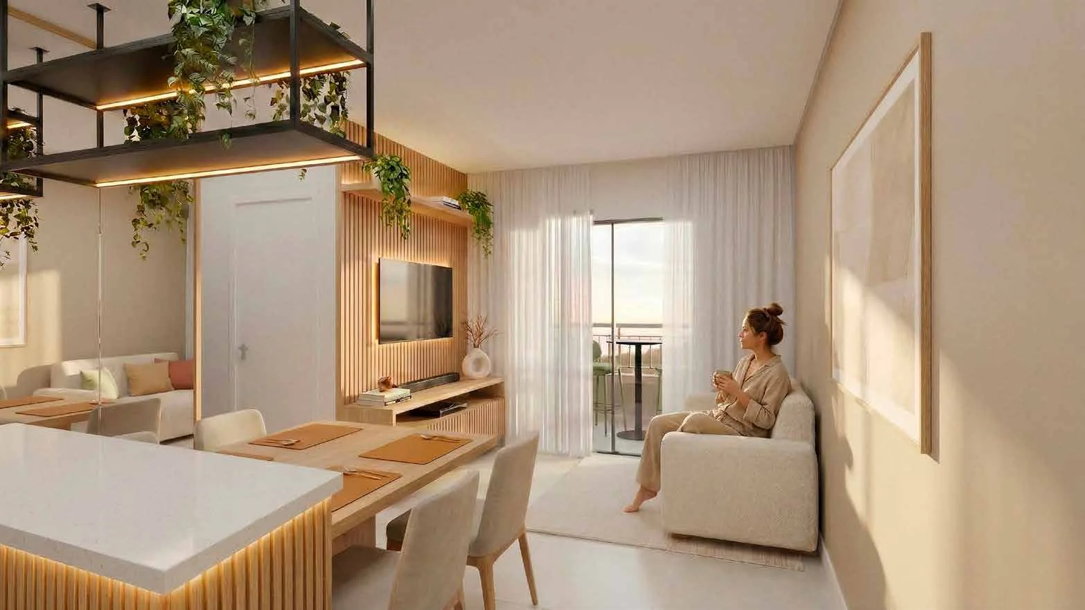 Sala com acesso à varanda (apartamento decorado)